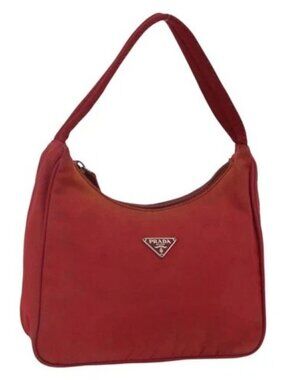 PRADA Hand Bag Nylon Red Silver Auth LNZ991
